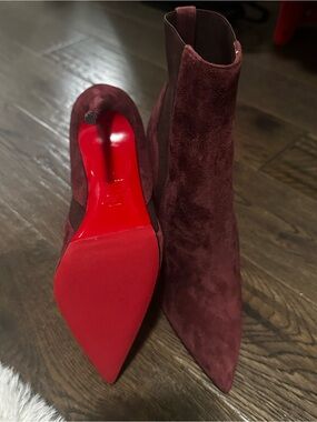 Louboutin Burgundy Suede Pointed Toe Ankle Boots